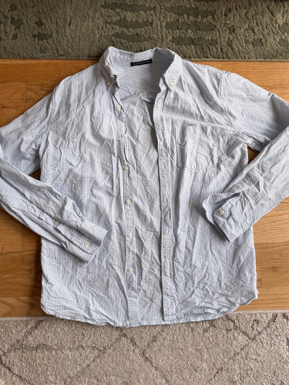 Brandy Melville White and Light Blue Striped Button-Down Shirt